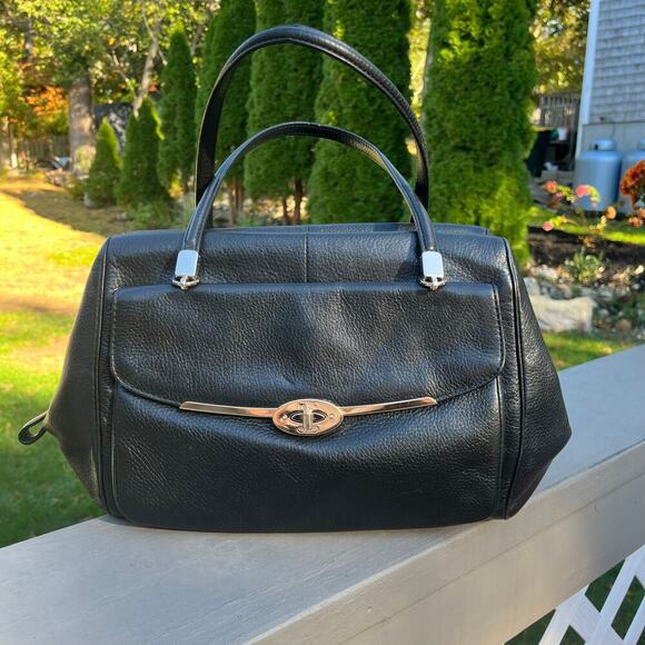 Coach Handbags - COACH Madison Black Soft Leather, Madeline East West Satchel, Gold Hardware